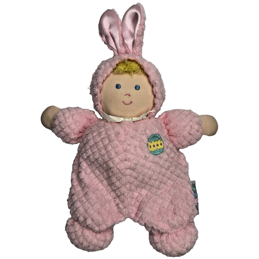 Eden Pink Bunny Terry Cloth Waffle Plush Ears Doll Blonde Egg Rattle